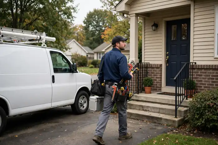 Plumber working at a residential home in Washington