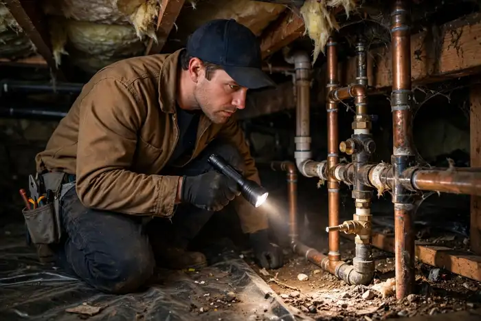 Plumber clearing a drain in a residential home in Snohomish County